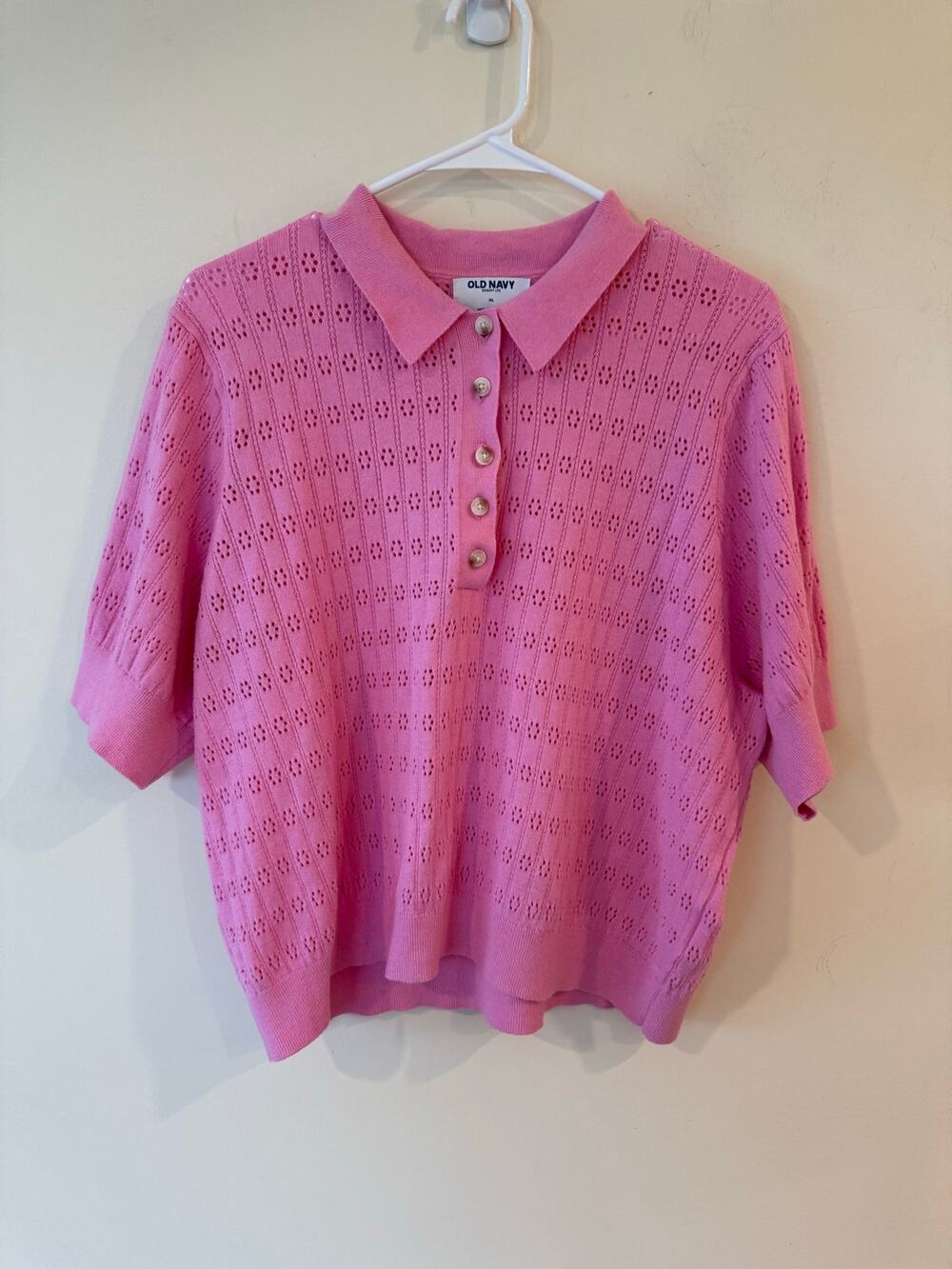 Old Navy SoSoft Lite Short-Sleeve Pointelle Cropped Polo Shirt Women's XL Pink